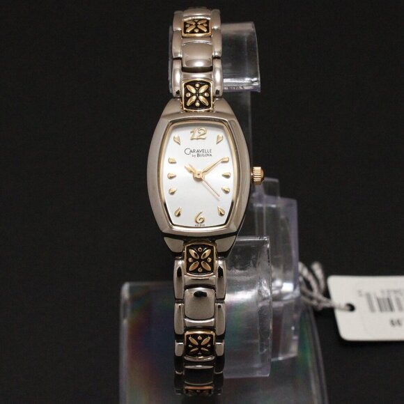 Caravelle Ladies Casual Quartz Watch Two Tone Raised Floral Design 17mm - Picture 3 of 12